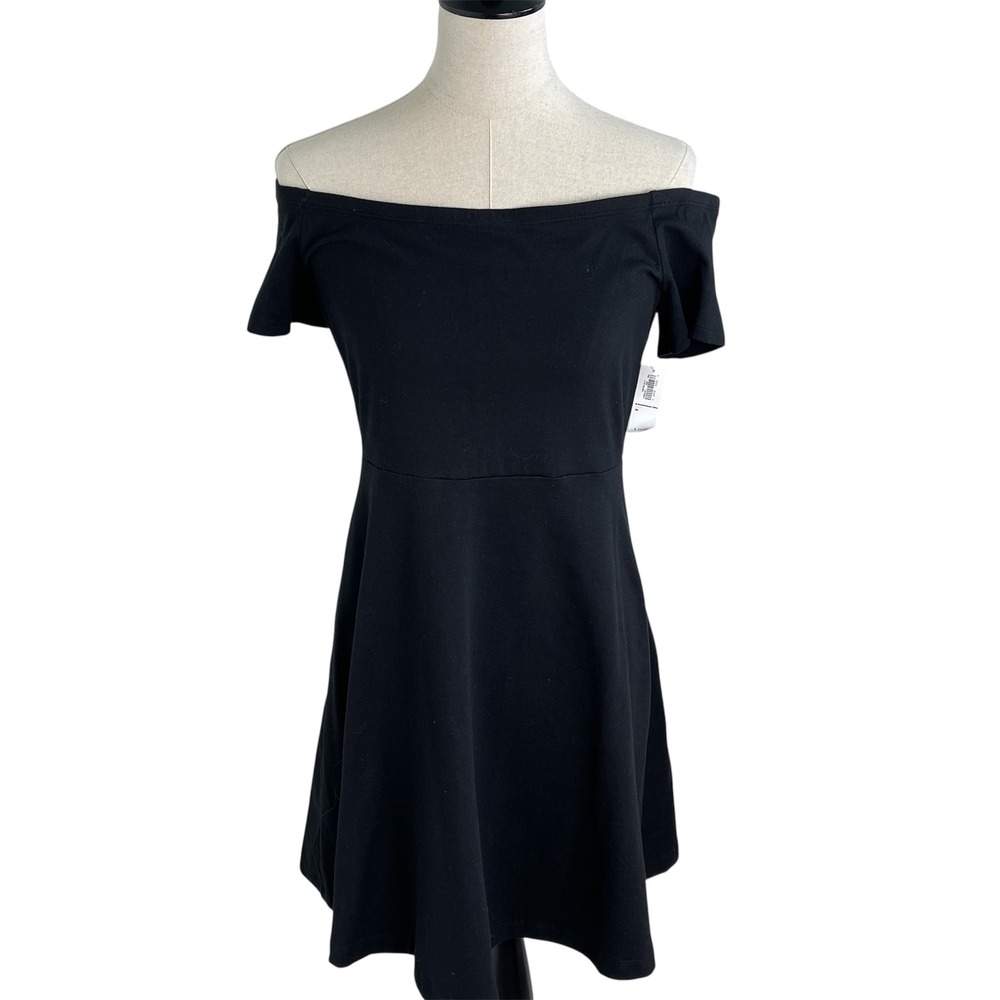 Old Navy Skater Dress Medium Black New Off the Shoulder Short Sleeve Cotton